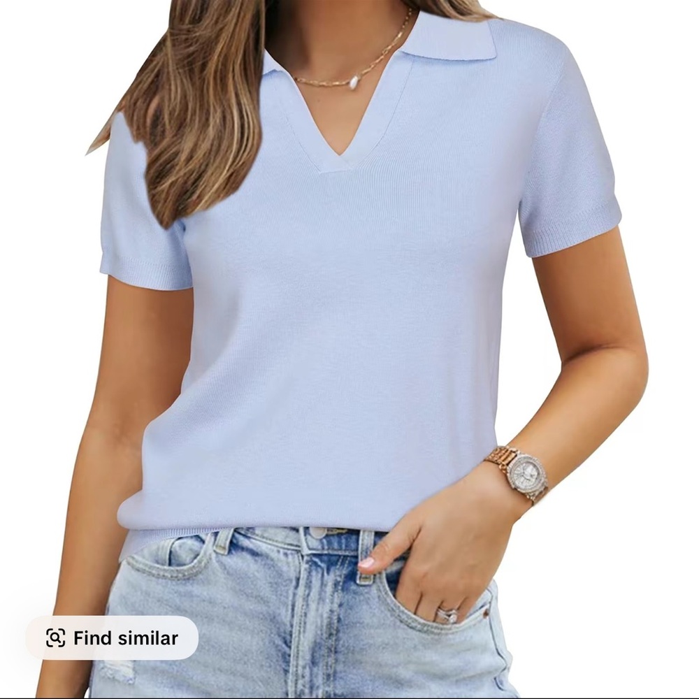 Amazon Women's Light Blue V-Neck Polo Top